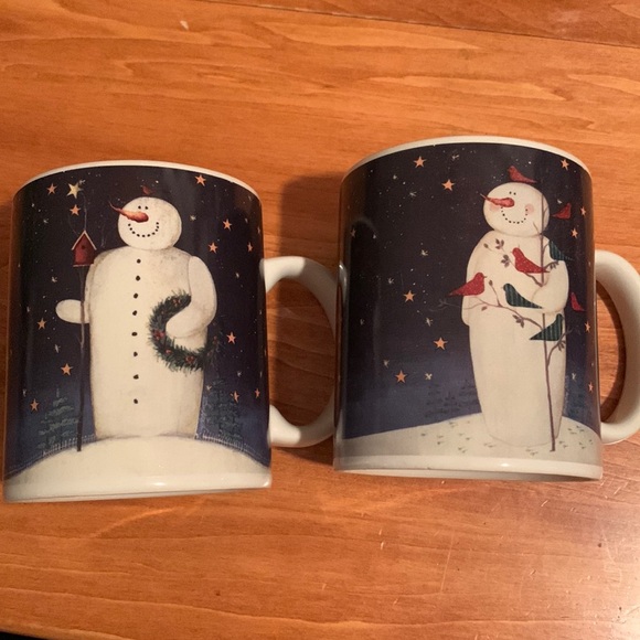 Pair of Wintertime Snowman Mugs Coffee Cups Perfect Condition Used for Display - Picture 1 of 6